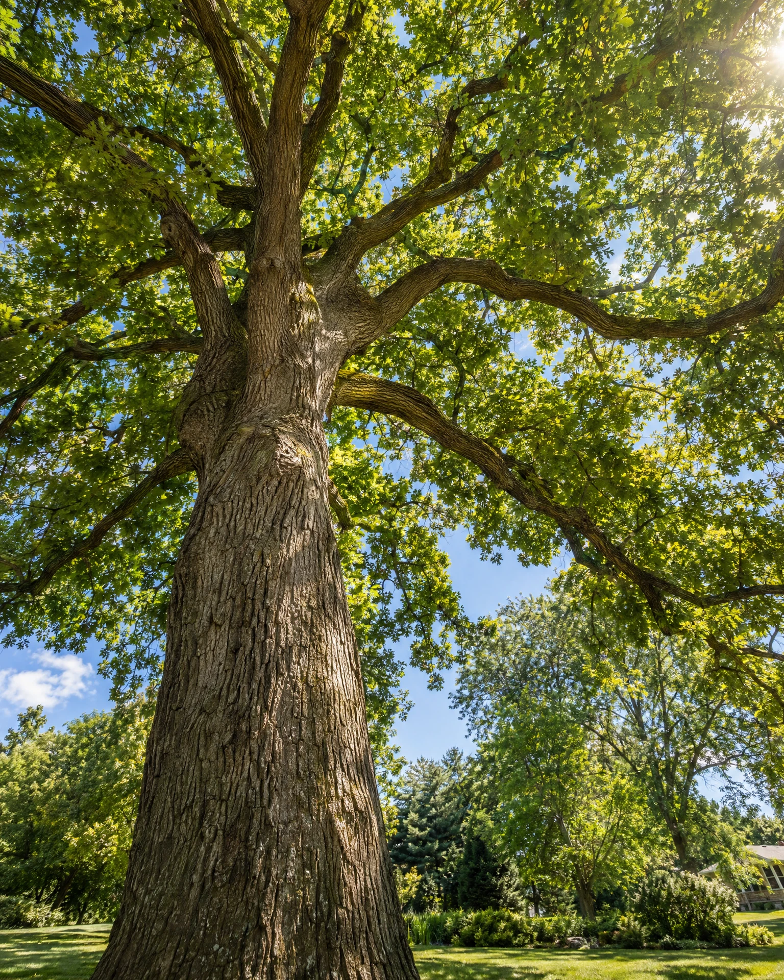 Mature oak tree with a healthy green canopy